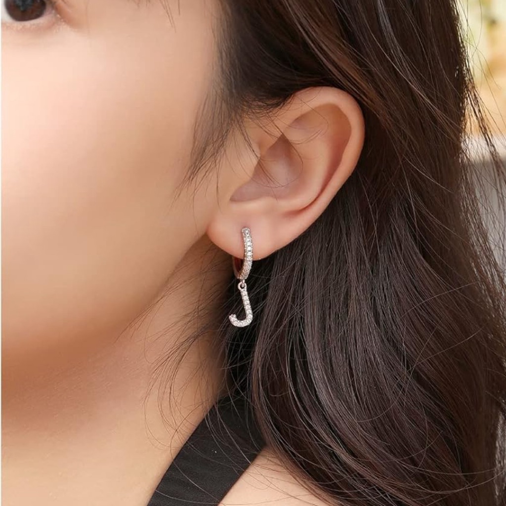 Initial Dainty S Silver Cubic Zirconia Dangle Drop Earrings Hypoallergenic
